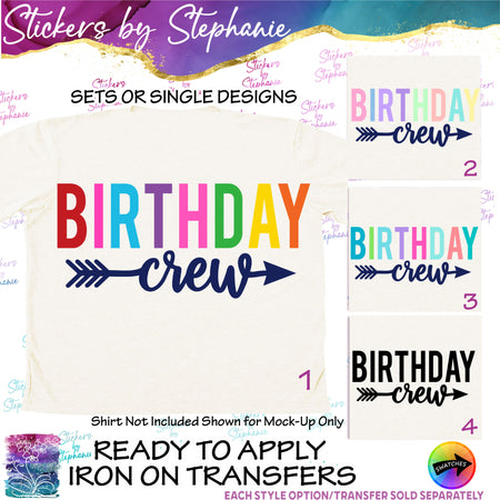 (s03-526) Birthday Crew Rainbow Letters Iron-On Transfer
