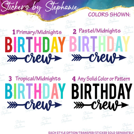 (s03-526) Birthday Crew Rainbow Letters Iron-On Transfer