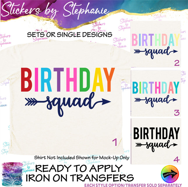 (s03-527) Birthday Squad Rainbow Letters Iron-On Transfer