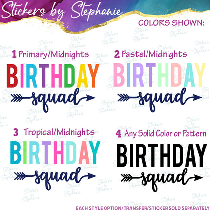 (s03-527) Birthday Squad Rainbow Letters Iron-On Transfer