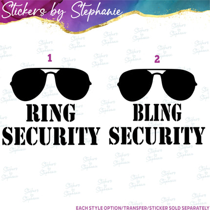 (s03-405) Ring Security Sunglasses Bling Iron-On Transfer or Sticker