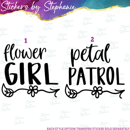 (s03-411) Flower Girl Petal Patrol Arrow Iron-On Transfer or Sticker