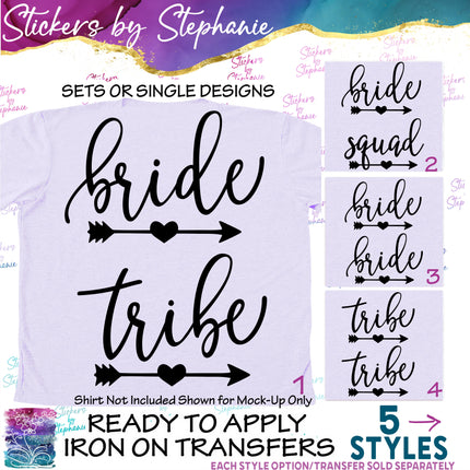 (s03-414) Bride Tribe Squad Heart Arrow Iron-On Transfer or Sticker