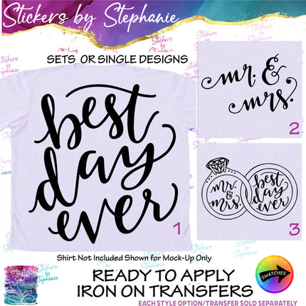 (s03-428) Best Day Ever Mr Mrs Iron-On Transfer or Sticker