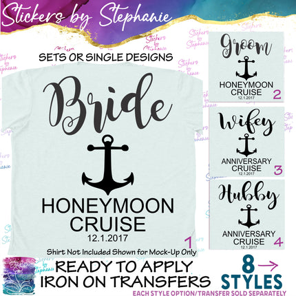 (s03-442) Bride Groom Hubby Wifey Honeymoon Anniversary Cruise Iron-On Transfer or Sticker