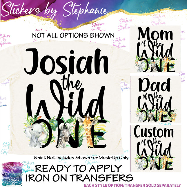 (s06-058) Safari Animals Wild One Family Custom Iron-On Transfer