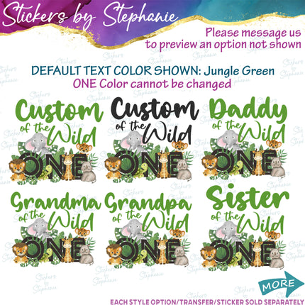 (s06-059) Safari Animals Wild One Family Custom Iron-On Transfer