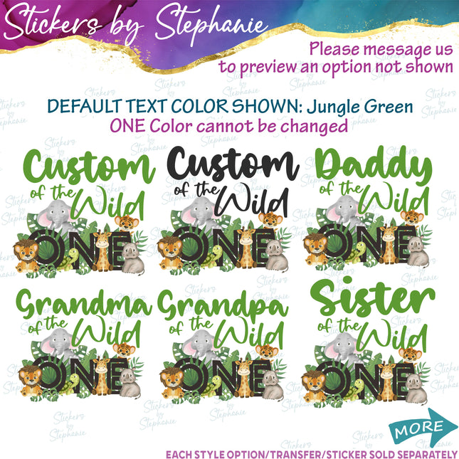 (s06-059) Safari Animals Wild One Family Custom Iron-On Transfer