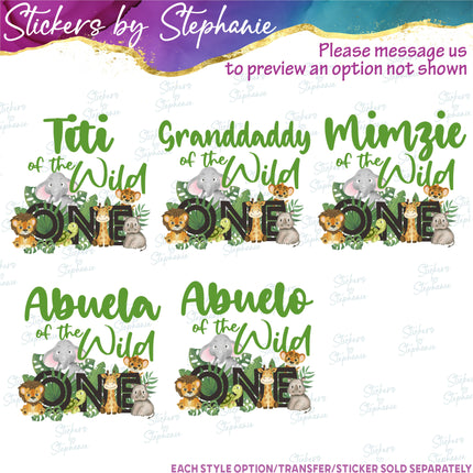 (s06-059) Safari Animals Wild One Family Custom Iron-On Transfer
