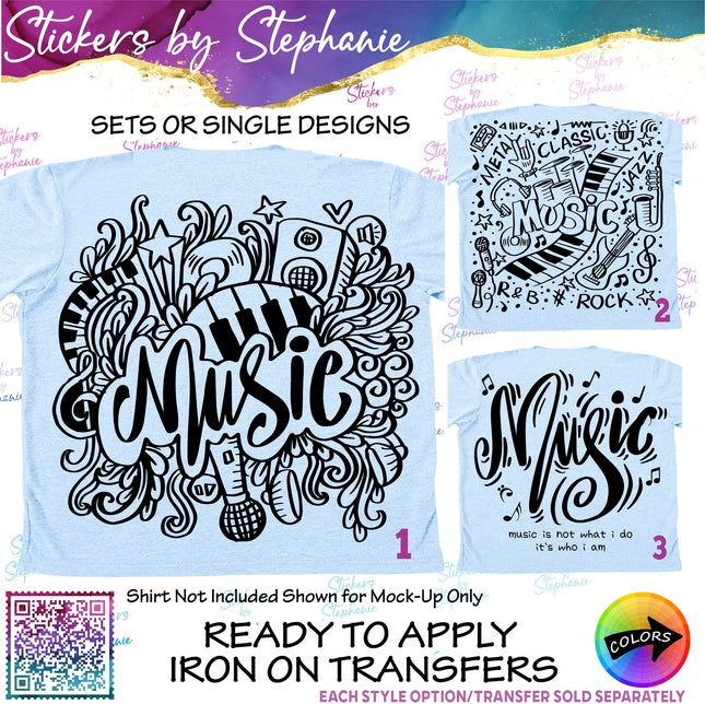 (s03-718) Music Hand drawn Doodle Art Iron-On Transfer or Sticker