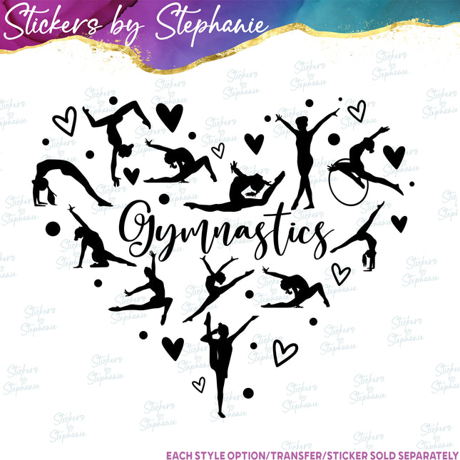 (s03-719) Gymnastics Heart Love Iron-On Transfer or Sticker