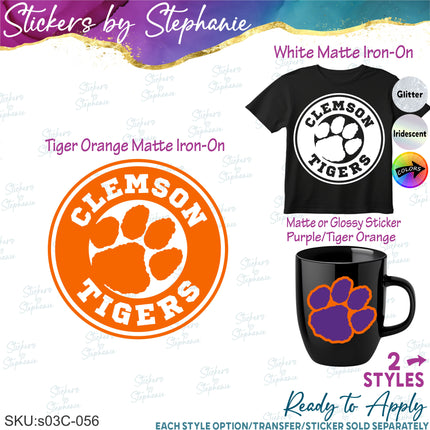 (s03C-056) Clemson Tigers Iron-On Transfer or Sticker