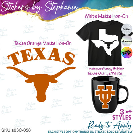 (s03C-058) University of Texas Iron-On Transfer or Sticker