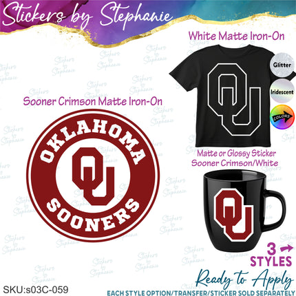 (s03C-059) Oklahoma Sooners OU Iron-On Transfer or Sticker