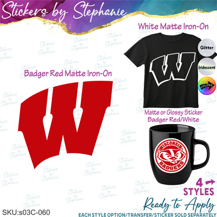 (s03C-060) Wisconsin Badgers Iron-On Transfer or Sticker