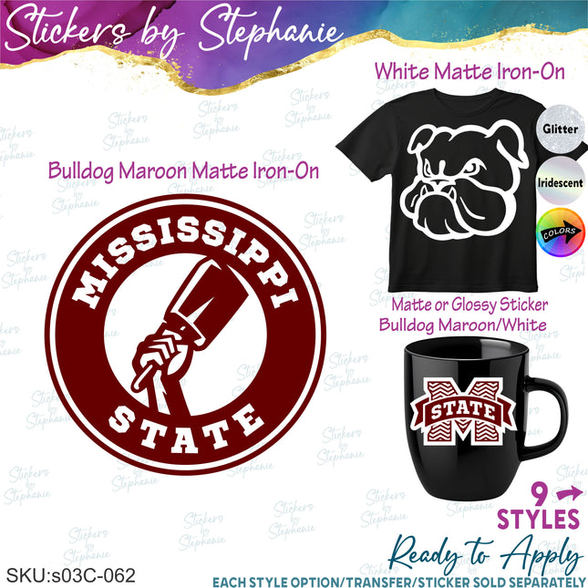 (s03C-062) Mississippi Bulldogs Iron-On Transfer or Sticker