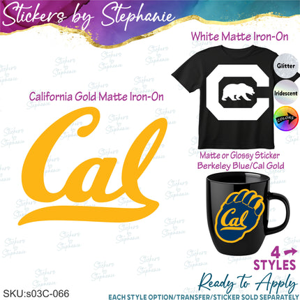 (s03C-066) Cal California Bears Iron-On Transfer or Sticker