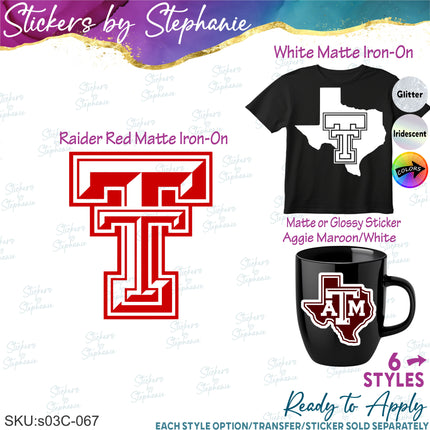 (s03C-067) Texas Tech A&M Iron-On Transfer or Sticker
