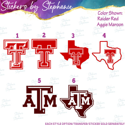 (s03C-067) Texas Tech A&M Iron-On Transfer or Sticker