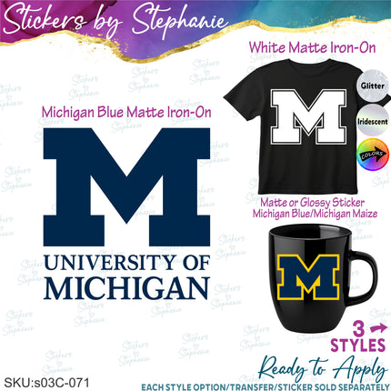(s03C-071) University of Michigan Iron-On Transfer or Sticker