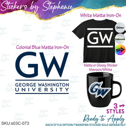 (s03C-073) George Washington University Iron-On Transfer or Sticker