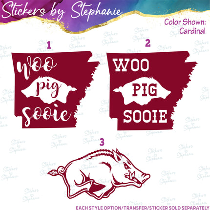 (s03C-074) Arkansas Razorbacks Iron-On Transfer or Sticker