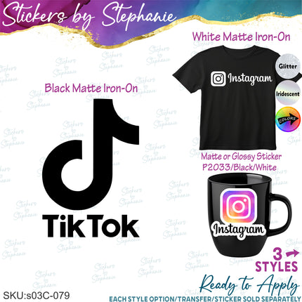 (s03C-079) Tik Tok Instagram Logo Iron-On Transfer or Sticker