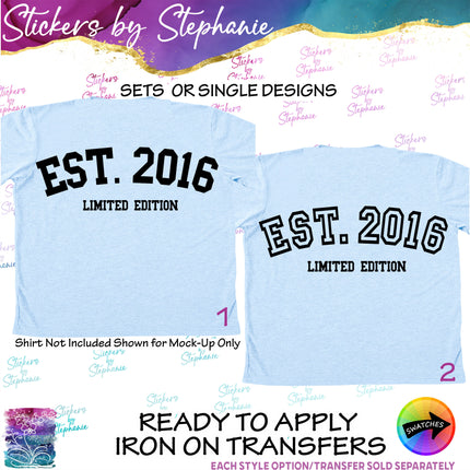(s03Y-066) Est. Year Limited Edition Birthday Iron-On Transfer or Sticker