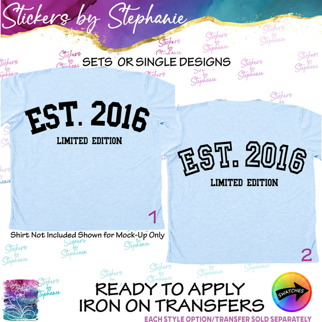 (s03Y-066) Est. Year Limited Edition Birthday Iron-On Transfer