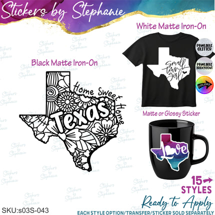 (s03S-043) Texas State Home Love Roots Iron-On Transfer or Sticker