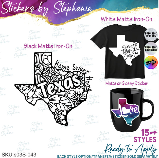 (s03S-043) Texas State Home Love Roots Iron-On Transfer or Sticker