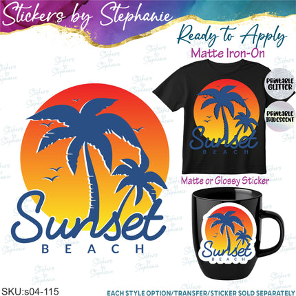 (s04-115) Sunset Beach Iron-On Transfer or Sticker