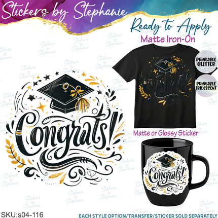 (s04-116) Congrats Graduation Iron-On Transfer or Sticker