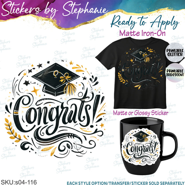 (s04-116) Congrats Graduation Iron-On Transfer or Sticker