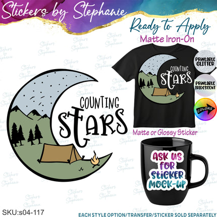 (s04-117) Counting Stars Camping Iron-On Transfer or Sticker