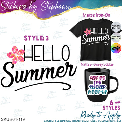 (s04-119) Hello, Aloha Summer Hibiscus Plumeria Iron-On Transfer or Sticker