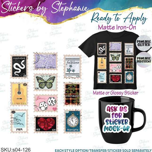 (s04-126) Music Albums Stamps Iron-On Transfer or Sticker