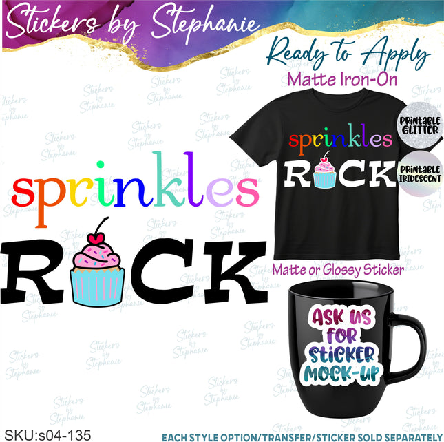 (s04-135) Sprinkles Rock Cupcake Iron-On Transfer or Sticker