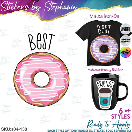 (s04-138) Best Friends Donut Coffee Iron-On Transfer