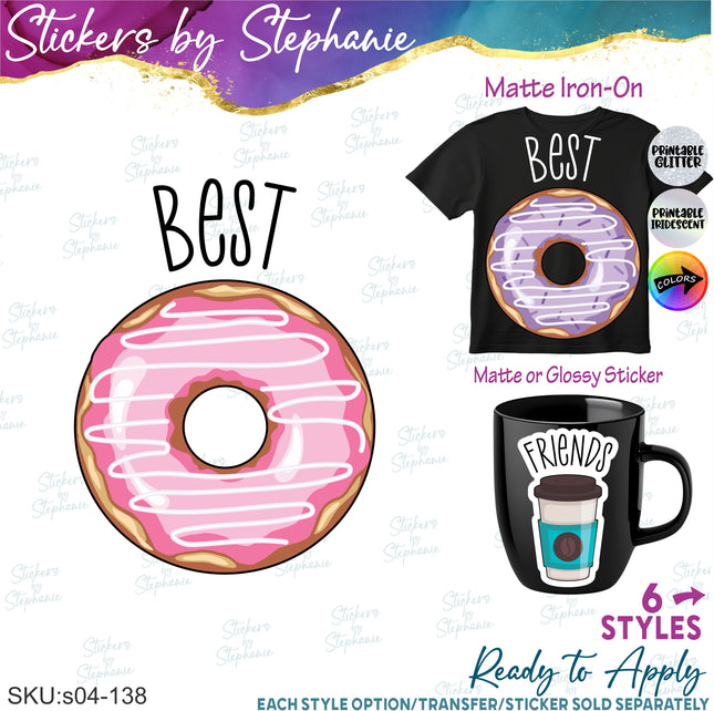 (s04-138) Best Friends Donut Coffee Iron-On Transfer