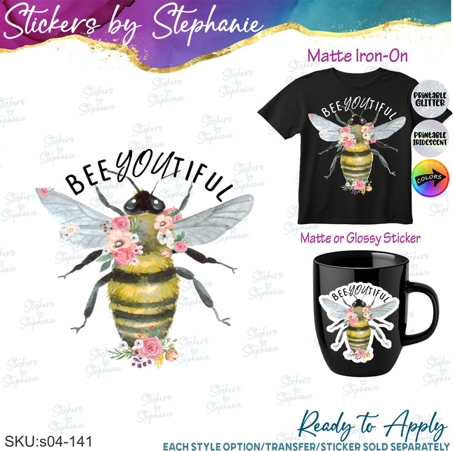 (s04-141) Bee You tiful Bumblebee Iron-On Transfer or Sticker