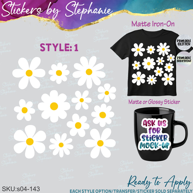 (s04-143) White Daisies Daisy Flowers Iron-On Transfer
