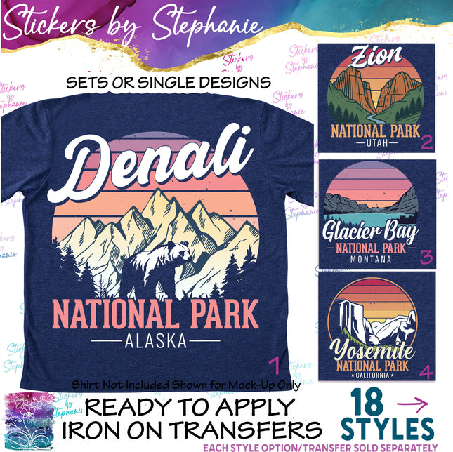 (s04-144) Retro Sunset State National Parks Iron-On Transfer