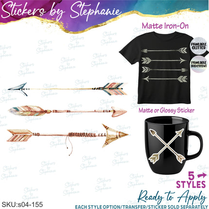 (s04-155) Arrow Arrows Watercolor Graphic Iron-On Transfer or Sticker