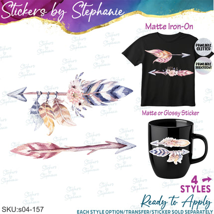 (s04-157) Feather Arrow Arrows Watercolor Iron-On Transfer or Sticker