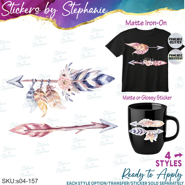 (s04-157) Feather Arrow Arrows Watercolor Iron-On Transfer or Sticker