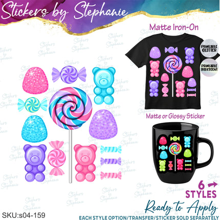 (s04-159) Candy Sweets Set Iron-On Transfer or Sticker