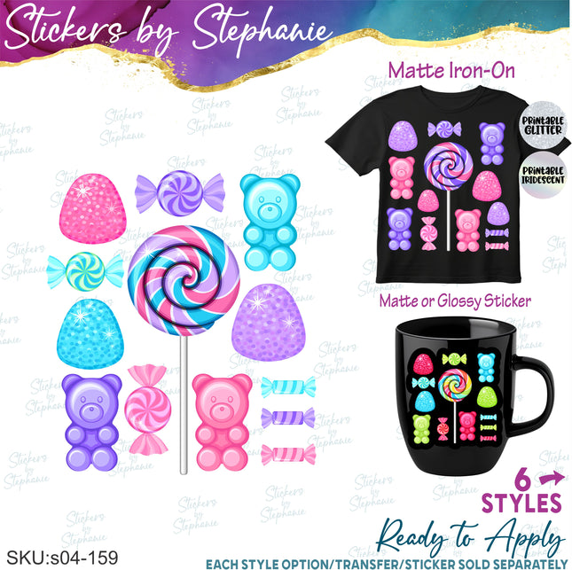 (s04-159) Candy Sweets Set Iron-On Transfer or Sticker