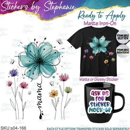 (s04-166) Mama Wildflowers Flowers Iron-On Transfer or Sticker