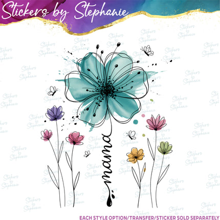 (s04-166) Mama Wildflowers Flowers Iron-On Transfer or Sticker